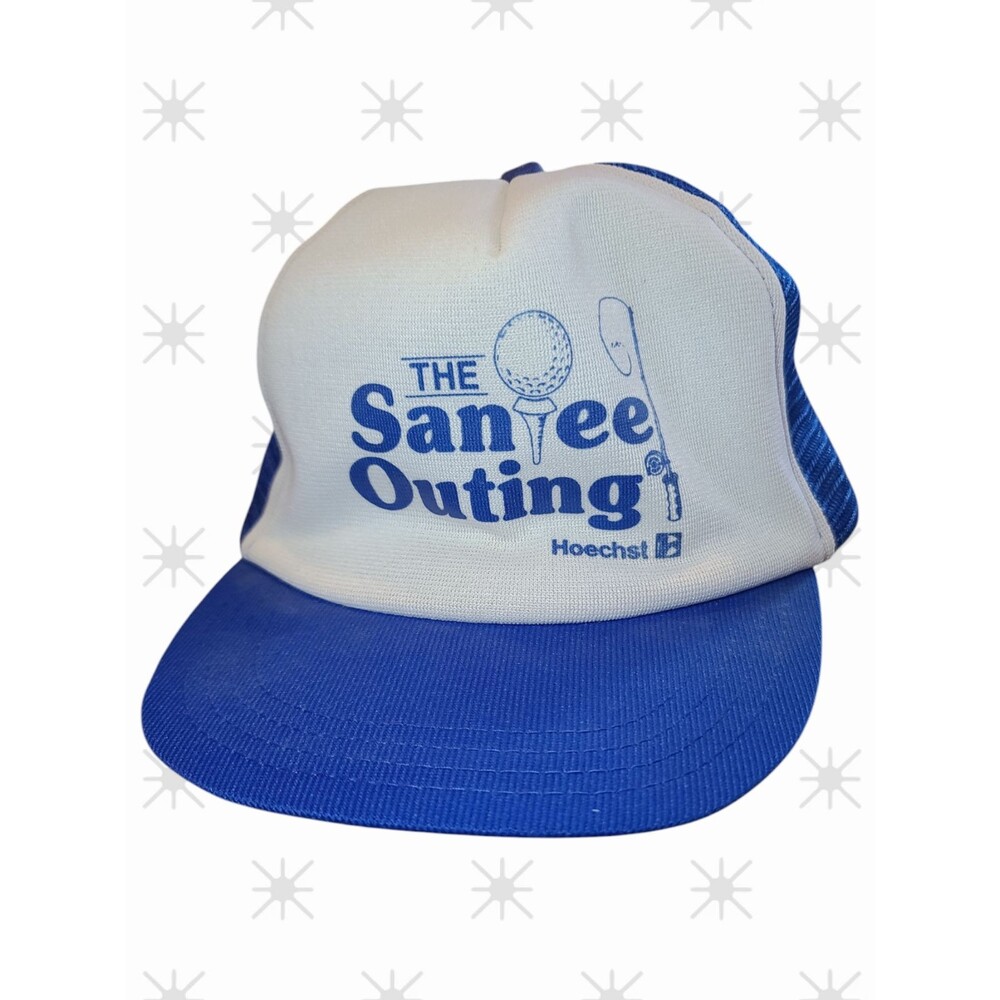 Vintage Snapback HOECHST Trucker Hat Cap Blue White Logo 80S Golf Fishing